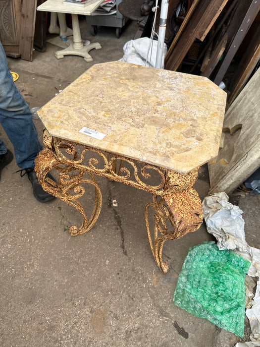LOW METAL TABLE WITH OCTAGON MARBLE TOP