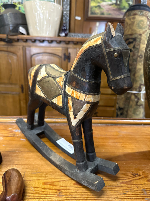 WOOD HORSE WITH BONE INLAY