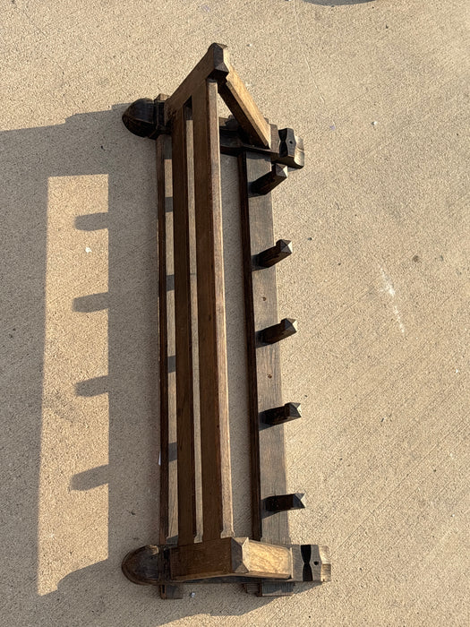 MISSION OAK WALL SHELF WITH HOOKS