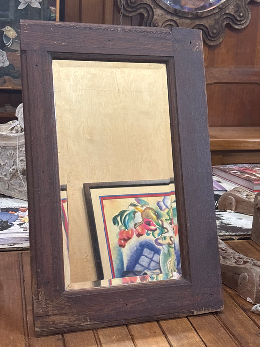 SMALL OAK WOOD BEVELED MIRROR