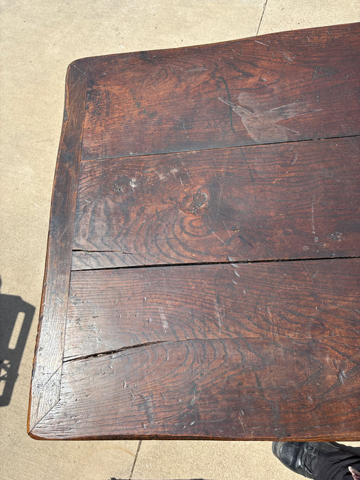 LONG DARK OAK TRESTLE BASE TABLE WITH BREAD BOARD ENDS