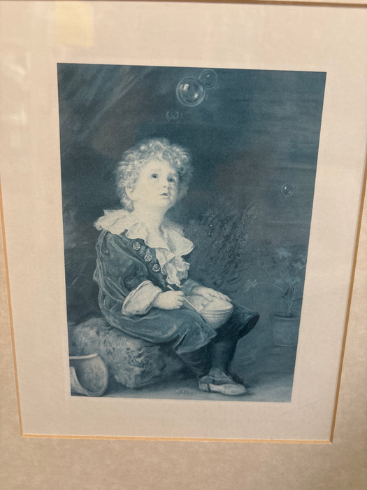 ORNATE SILVER FRAMED PAINTING OF BLUE BOY LOOKING UP