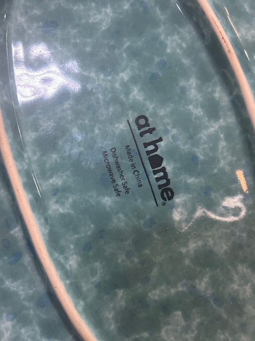 LARGE BLUE OVAL SPLATTER WARE PLATTER