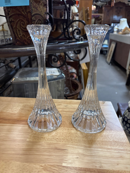 PAIR OF CRYSTAL CANDLE STANDS