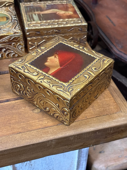 SMALL FLORENTINE BOX WITH LADY IN RED SCARF