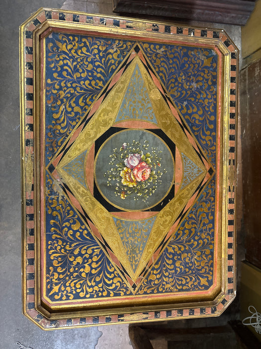 GOLD HAND PAINTED FLORAL FLORENTINE SIDE TABLE