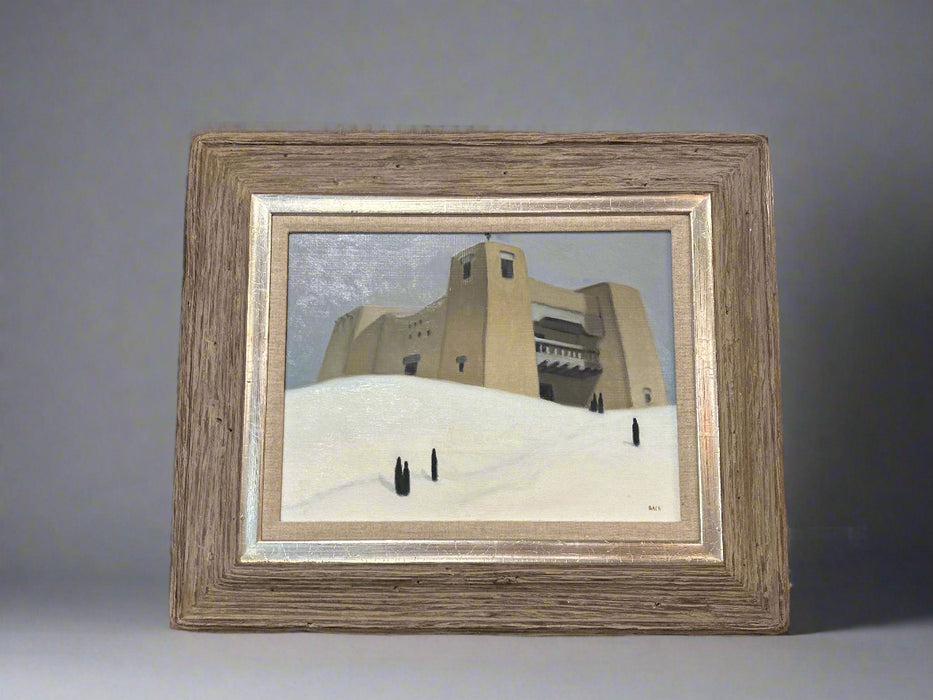 NEW MEXICO SNOW SCENE OIL PAINTING ON BOARD BY JOE BACA