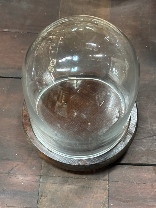 PAIR OF SMALL DOMES WITH BROWN WOOD BASE