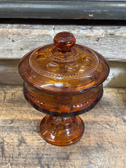 AMBER CANDY DISH WITH LID