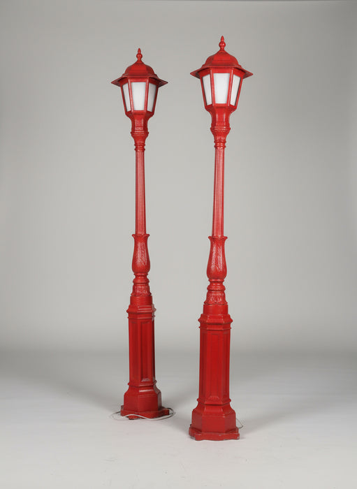 PAIR OF ALUMINUM RED PARISIAN STREET LAMPS