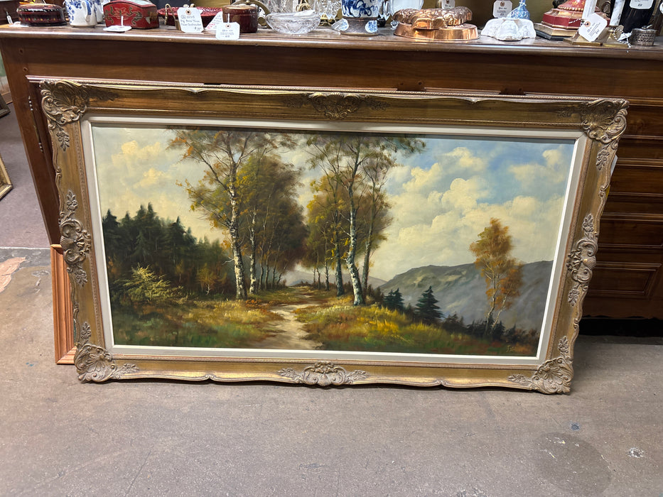 LARGE MOUNTAIN LANDSCAPE WITH BIRCH TREES OIL PAINTING - SIGNED F. VERBOEX