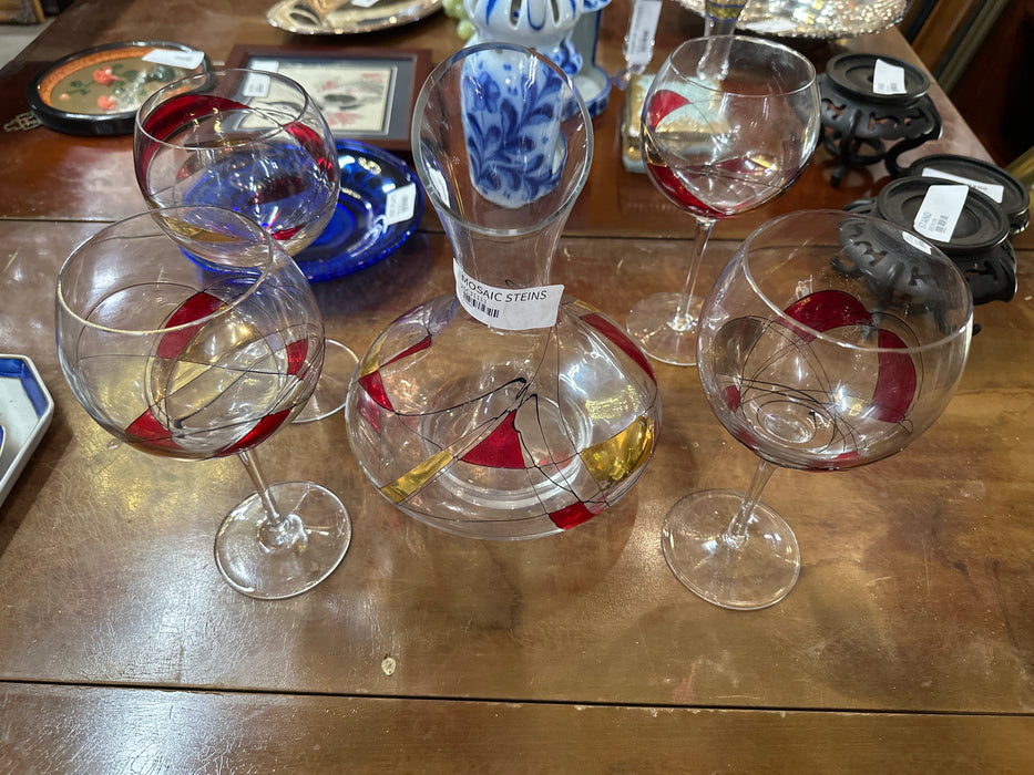 MOSAIC DECANTER SET WITH 4 STEMMED GLASSES