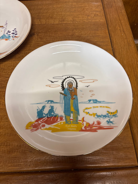 PORCELAIN PLATE OF INDIAN CHIEF WITH FEATHER HEADDRESS