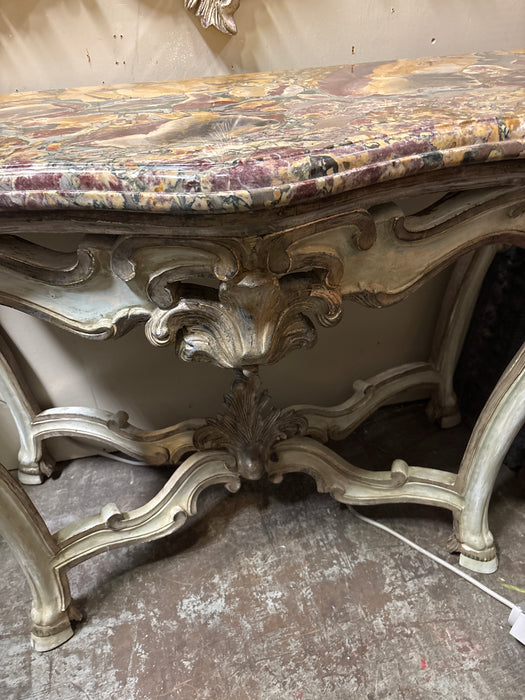PAIR OF LOUIS XV CARVED MARBLE TOP CONSOLES