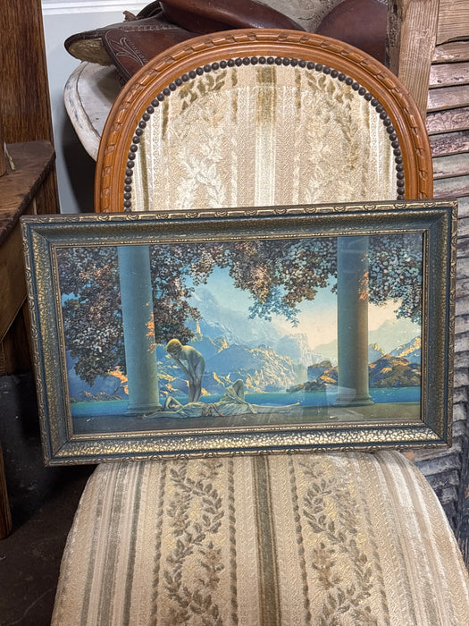 BLUE AND GOLD FRAMED REPRODUCTION OF "DAYBREAK" - BY MAXFIELD PARRISH