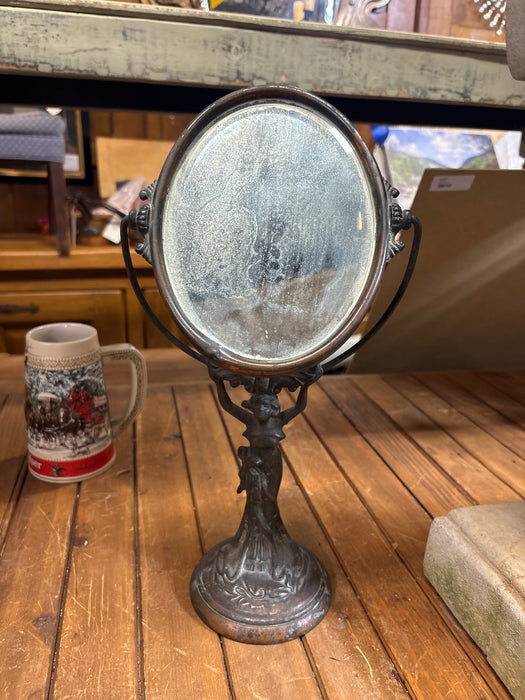 ART NOUVEAU IRON AND COPPER LADY FORM DRESSER MIRROR
