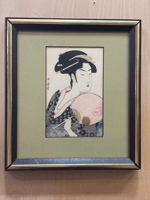 SMALL WOOD BLOCK PRINT OF ASIAN WOMAN - AS FOUND
