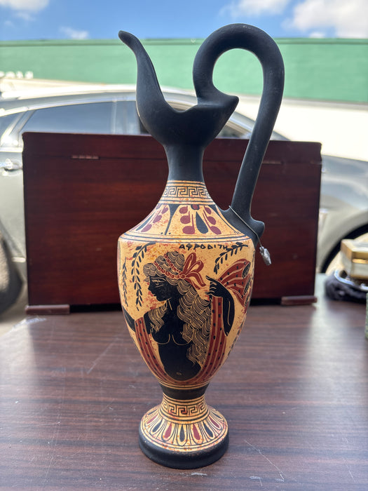 GRECIAN PITCHER WITH BLACK HANDLE
