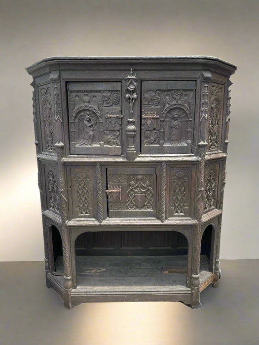 EARLY LARGE CREDENCE OAK GOTHIC 19TH CENTURY CABINET