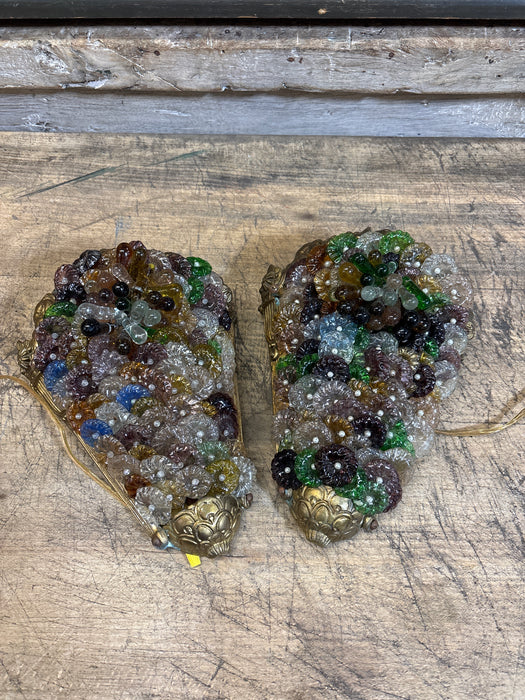 PAIR OF ART GLASS AND BRONZE WALL SCONCES
