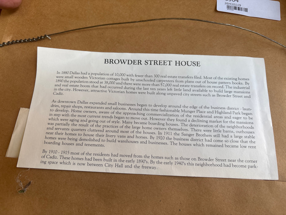 SMALL BROWN FRAMED PRINT OF BROWDER STREET HOUSE - SIGNED - L. GORDON