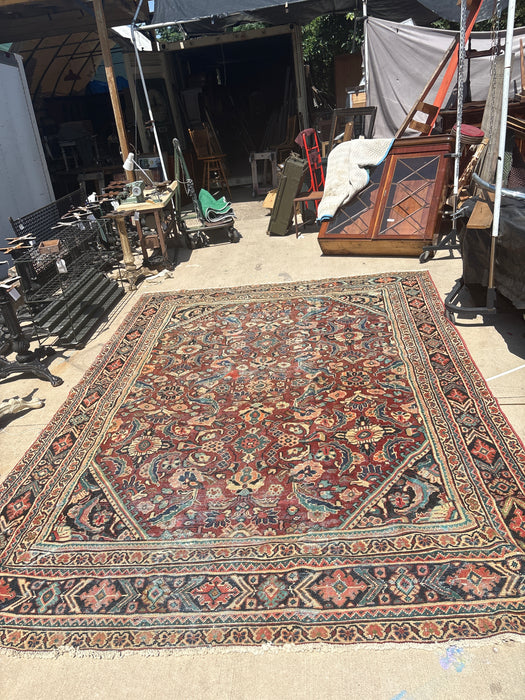 ORANGE AND GREEN HAND TIED PERSIAN MAHAL RUG