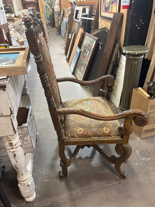 LARGE EUROPEAN OAK CARVED THRONE CHAIR