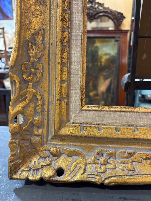 ORNATE WHITE WASHED GILT FRAME WITH LINEN FILET
