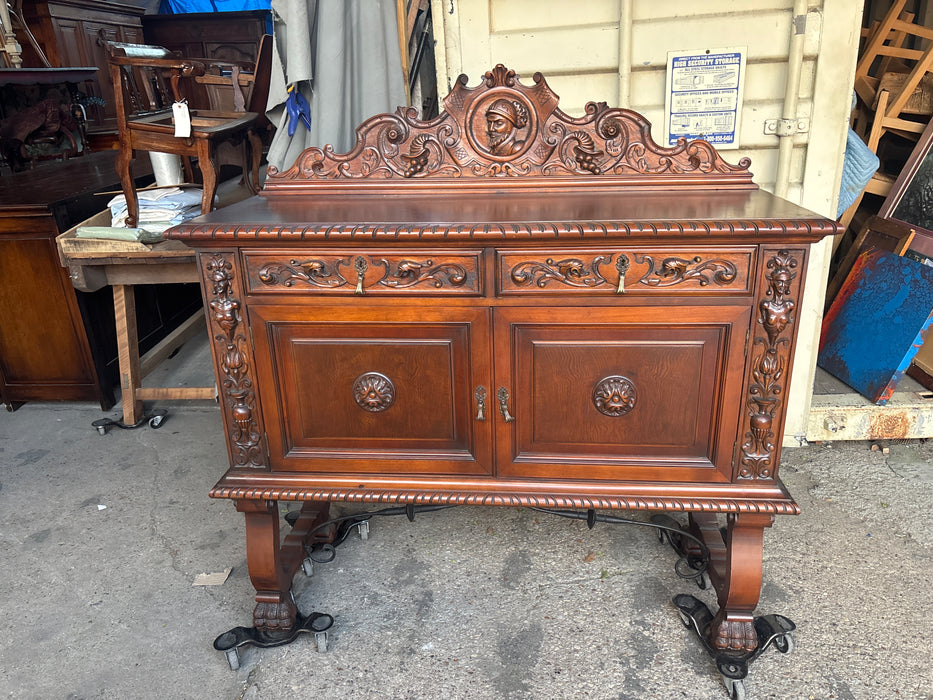 WALNUT SPANISH PAW FOOT SERVER WITH KNIGHT
