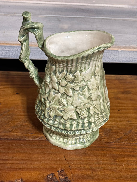 LIGHT GREEN AND WHITE FOLIATE PITCHER - SIGNED  RUTH S.