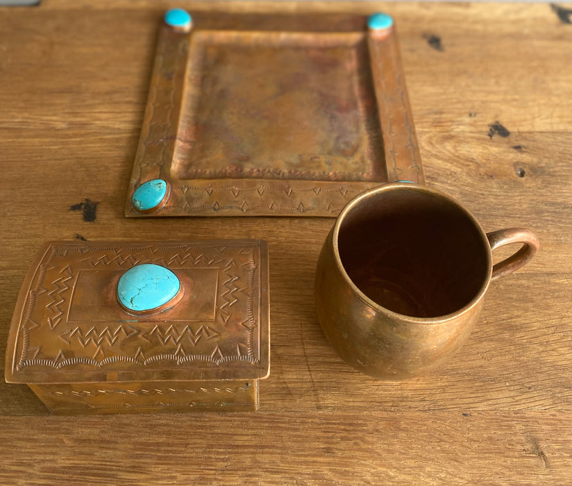 COPPER SQUARE PLATE WITH TURQUOISE