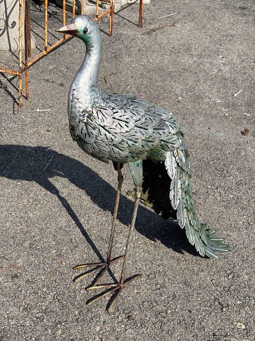 SILVER AND GREEN METAL PEACOCK - AS FOUND