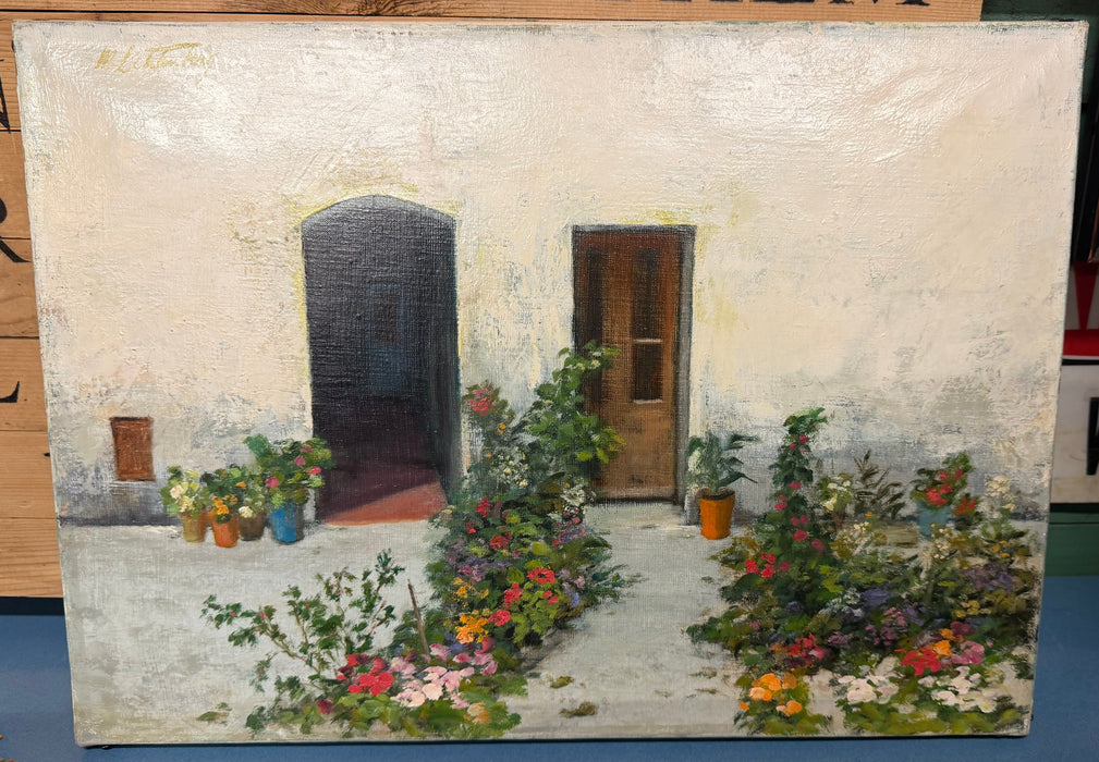 lof inventory OIL PAINTING OF PATIO GARDEN SIGNED