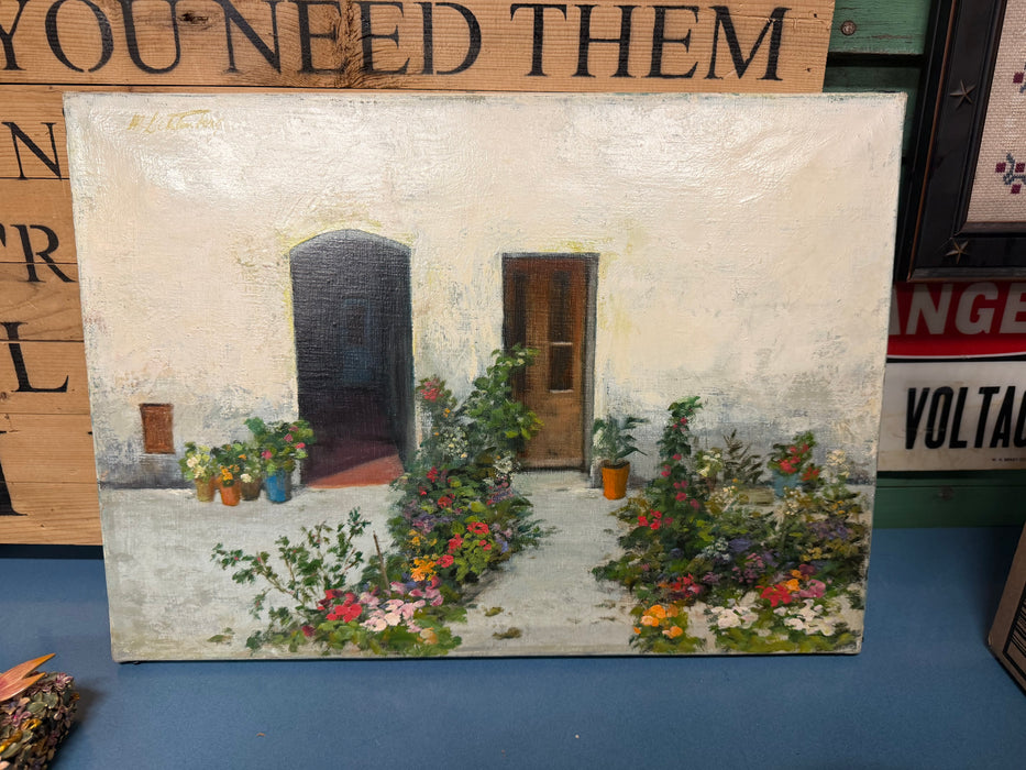 OIL PAINTING OF PATIO GARDEN SIGNED