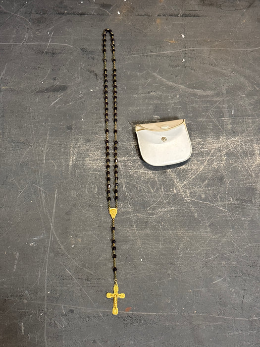 RED AND GOLD ROSARY IN WHITE CASE