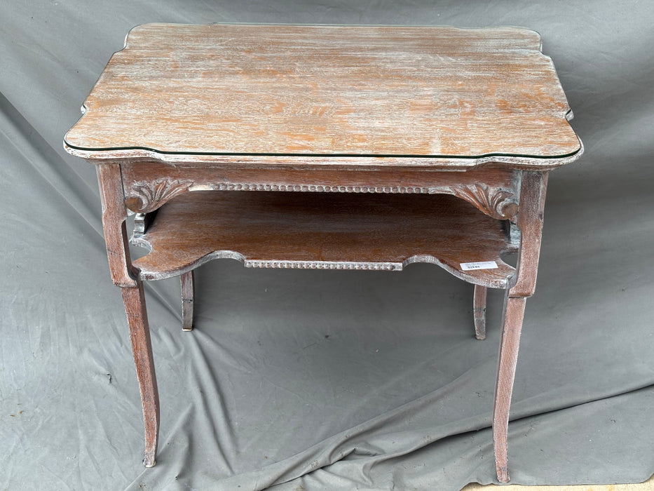 SMALL 1880'S WHITE WASHED LADIES TABLE WITH GLASS TOP