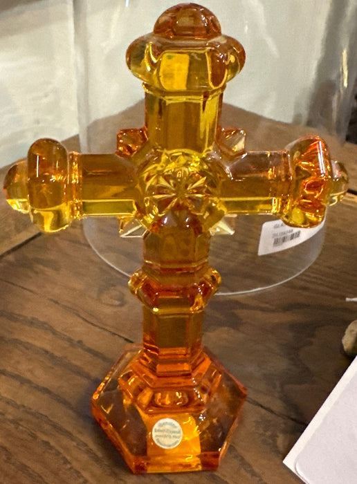 ORANGE GERMAN CRYSTAL GLASS CROSS