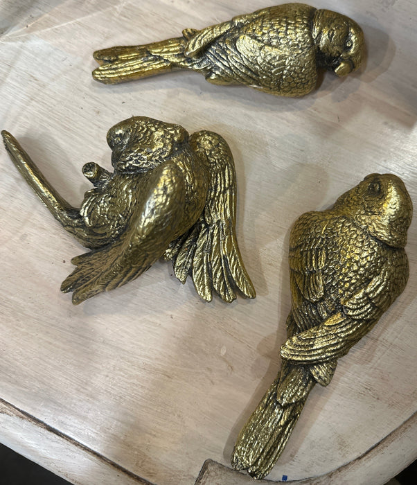 SET OF 3 GOLD PLASTER BIRDS