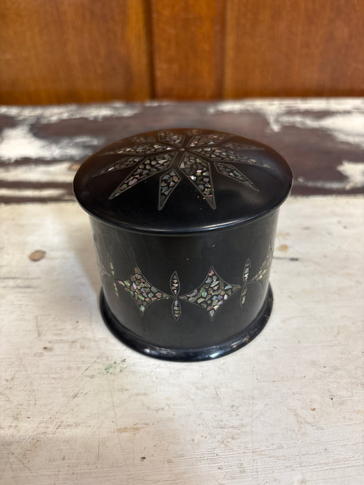 SET OF 2 NESTING MOTHER OF PEARL BLACK LAQUER CYLINDER BOXES