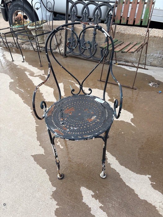 PAIR OF VINTAGE  PIERCED METAL BISTRO ARM CHAIRS