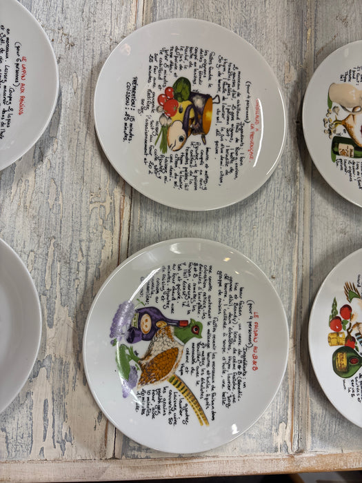SOCIETE FRANCAISE SET  OF 6 WINE AND CHEES PLATES IN ROOSTER BOX