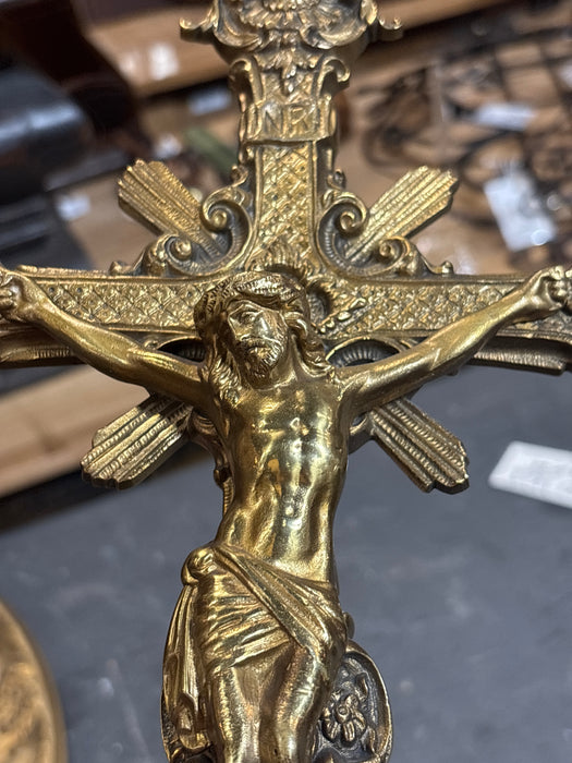 ORNATE BRASS CRUCIFIX WITH SHELL