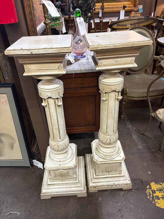 PAIR OF WHITE PAINTED WOOD PEDESTALS