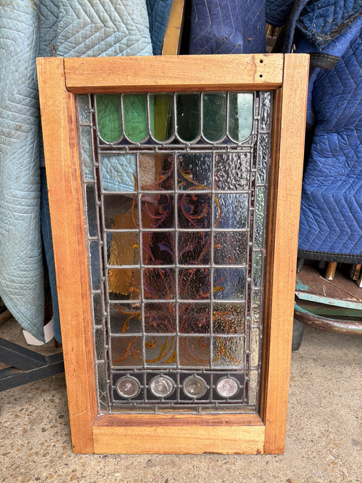 AS FOUND FOLIATE DESIGN STAINED GLASS WINDOW