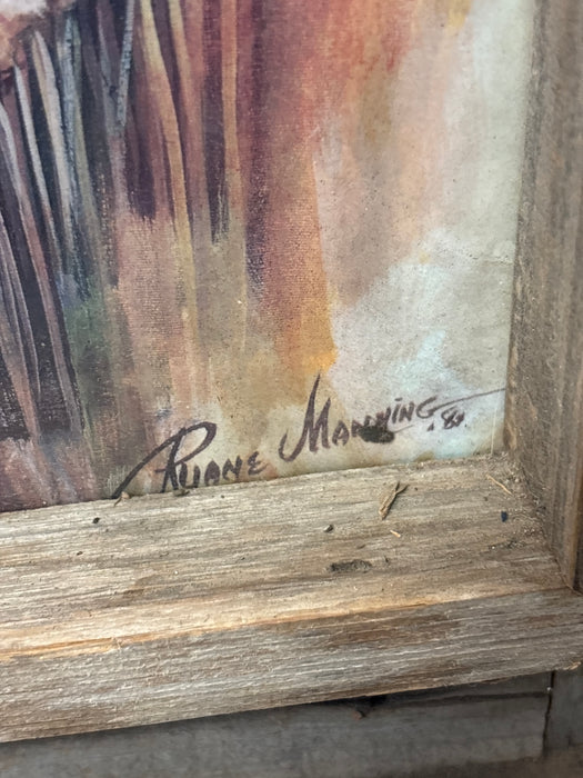 RUSTIC PINE FRAMED INDIAN YOUNG CHIEFTAIN PRINT - SIGNED - RUANE MANNING