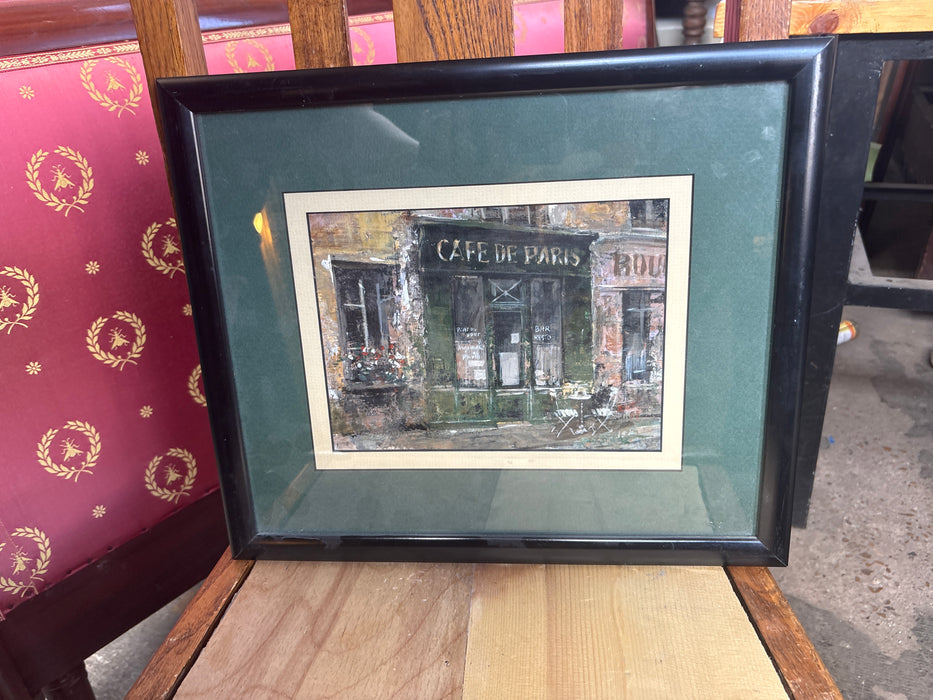 SMALL BLACK FRAMED IMPRESSIONIST OIL PAINTING OF CAFE DE PARIS