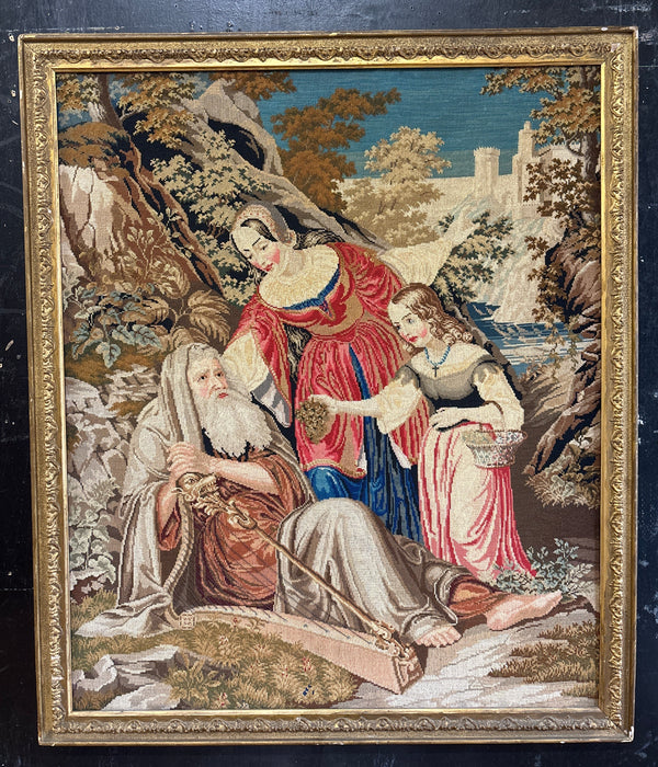 NEEDLE POINT TAPESTRY OF RELIGIOUS SCENE