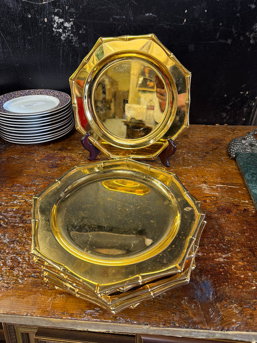 SET OF 9 BRASS BAMBOO PLATES
