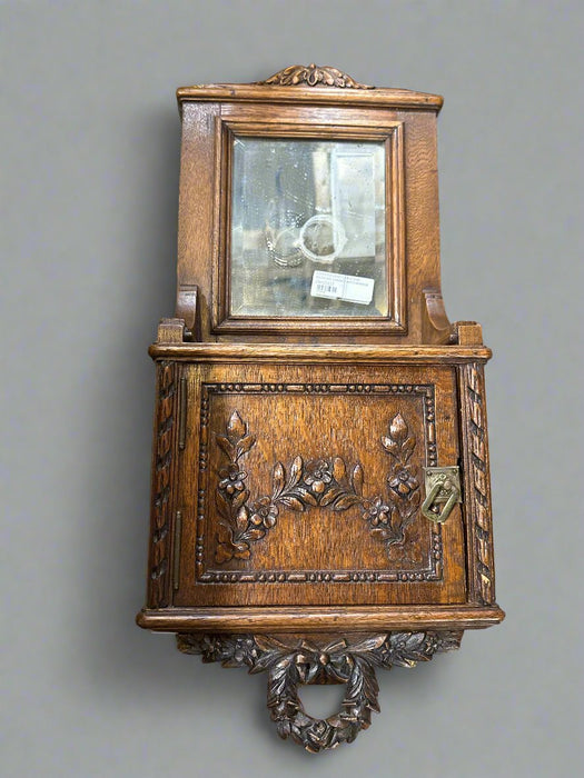 LOUIS XVI HAND CARVED OAK MEDICINE CABINET WITH MIRROR