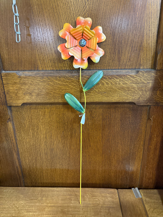 ORANGE METAL FLOWER GARDEN STAKE  GARDEN STAKES 1 OF 8